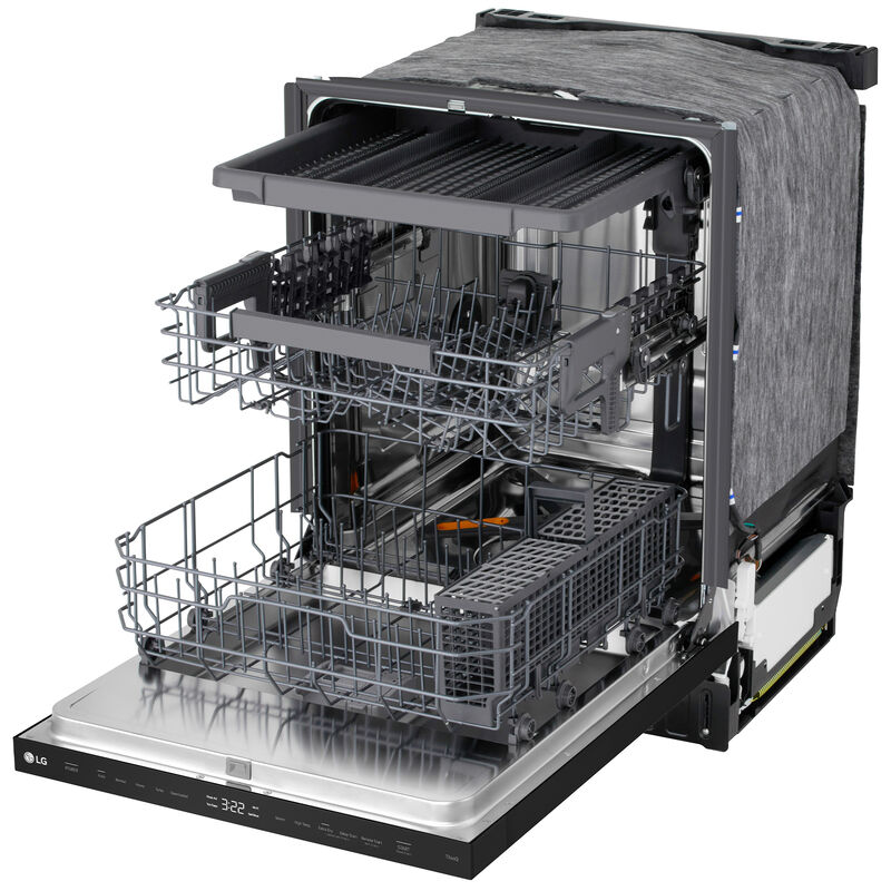 LG 24 in. Top Control Flush-Mount Smart Dishwasher with 46 dBA Sound Level, 3rd-Rack, AutoVent Dry & Pocket Handle - Black, , hires