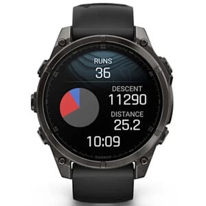 Garmin f nix 8 47 mm, AMOLED Smart Watch - Sapphire, Carbon Gray DLC Titanium with Black/Pebble Gray Silicone Band, , hires