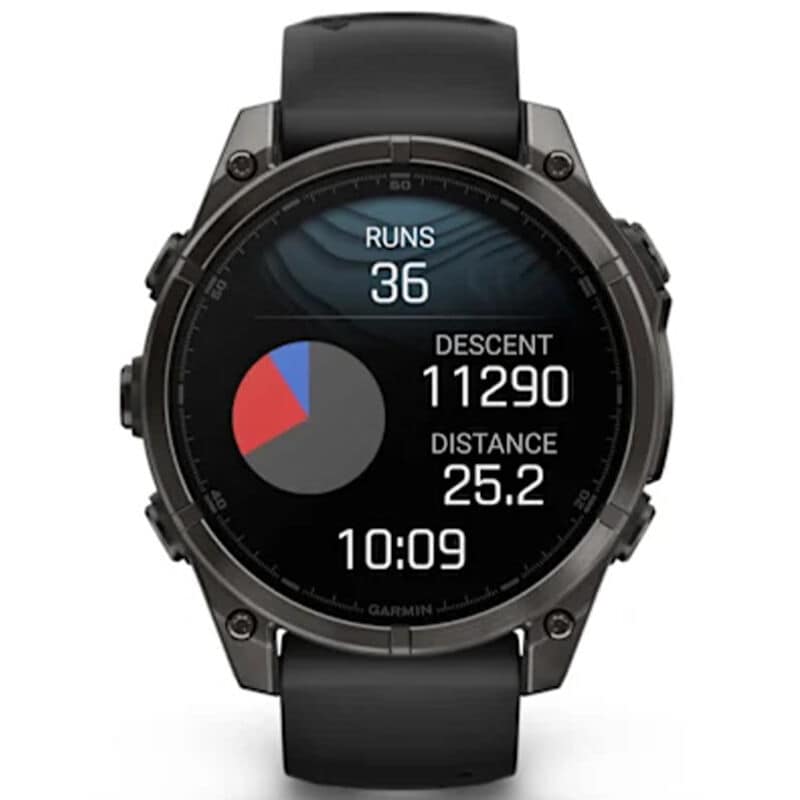 Garmin f nix 8 47 mm, AMOLED Smart Watch - Sapphire, Carbon Gray DLC Titanium with Black/Pebble Gray Silicone Band, , hires