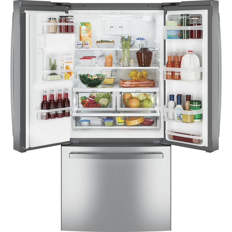 GE 33 in. 23.6 cu. ft. French Door Refrigerator with External Ice & Water Dispenser - Stainless Steel, Stainless Steel, hires