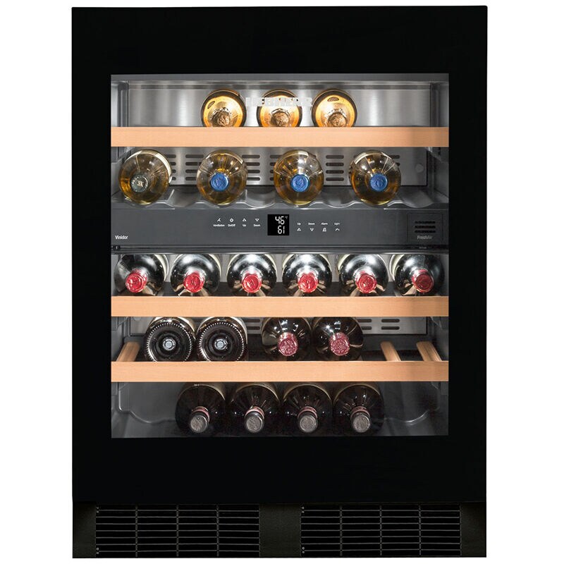 Liebherr 24 in. Undercounter Wine Cabinet with Wood Racks, Dual Temperature Zones & 34 Bottle Capacity - Black, , hires