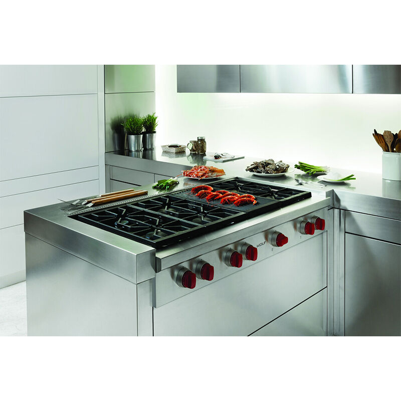 Wolf 48 in. Liquid Propane Gas Cooktop with 6 Sealed Burners & Grill - Stainless Steel, , hires