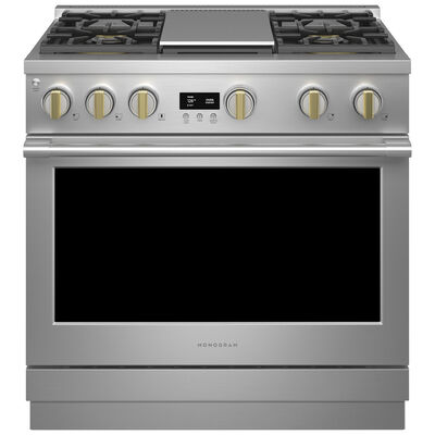 Monogram Statement Series 36 in. 6.2 cu. ft. Smart Convection Oven Freestanding Gas Range with 4 Sealed Burners & Griddle - Stainless Steel | ZGP364NDTSS