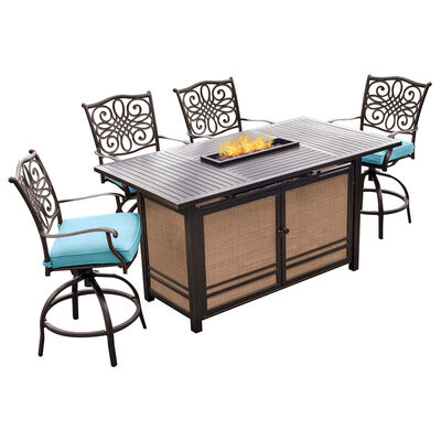 Hanover Traditions 5-Piece High-Dining Bar Set with Fire Pit Bar Table - Blue | TRAD5FPBRBLU