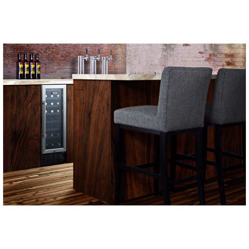 Summit 12 in. Undercounter Wine Cooler with Wood Racks, Single Temperature Zone & 21 Bottle Capacity - Stainless Steel, , hires