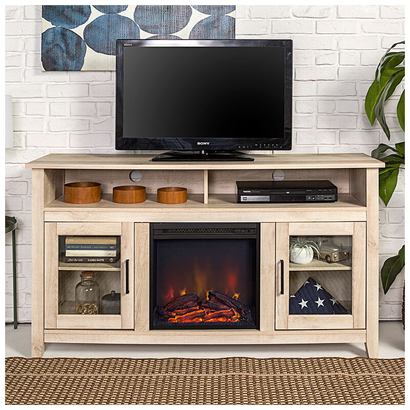 Walker Edison 58 Wood Fireplace Media, Tv Stand With Fireplace White Oak