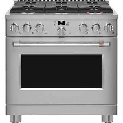 Cafe Commercial-Style 36 in. 6.2 cu. ft. Smart Convection Oven Freestanding Gas Range with 6 Sealed Burners - Stainless Steel | CGY366P2TS1