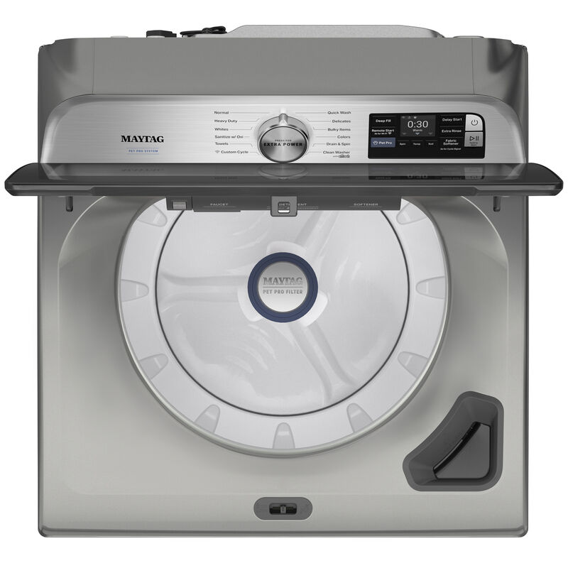 Maytag Pet Pro 27 in. 5.2 cu. ft. Smart Top Load Washer with Agitator & Sanitize with Oxi - Classic SIlver, Classic Silver, hires