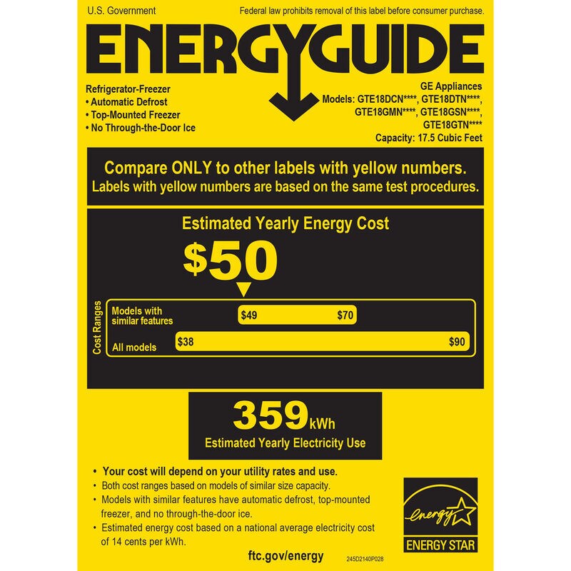 GE 28 in. 17.5 cu. ft. Top Freezer Refrigerator - White, White, hires