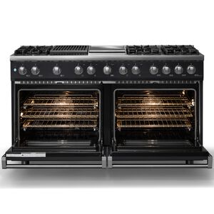 Viking 5 Series 60 in. 9.4 cu. ft. True European Convection Double Oven Dual Fuel Range with 6 Sealed Burners, Grill & Griddle - Onyx - Liquid Propane, Polished Chrome Trim Option, , hires