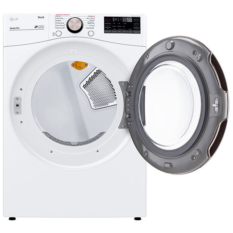 LG 27 in. 7.4 cu. ft. Smart Stackable Round-Door Electric Dryer with Built-In Intelligence, Sensor Dry, Turbo Steam, Sanitize & Steam Cycle - White, White, hires