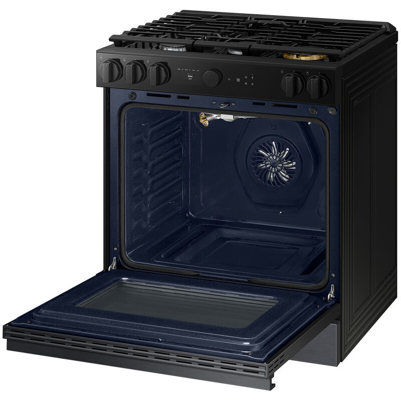 Samsung Bespoke 30 in. 6 cu. ft. Smart Air Fry True European Convection Slide-In Gas Range with 5 Sealed Burners & Griddle - Matte Black Steel, Matte Black Steel, hires