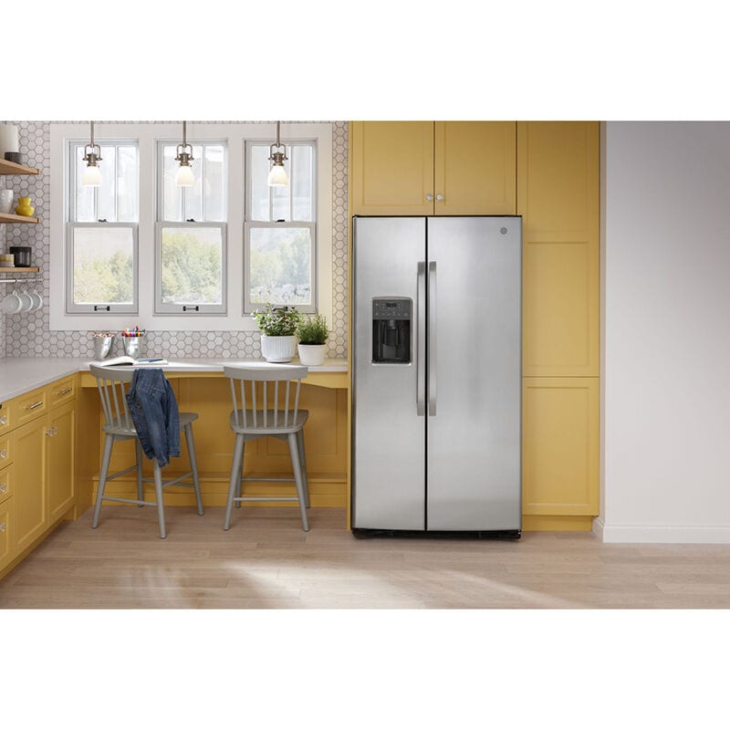 GE 36 in. 25.3 cu. ft. Side by Side Refrigerator with Ice & Water Dispenser - Fingerprint Resistant Stainless, Fingerprint Resistant Stainless, hires
