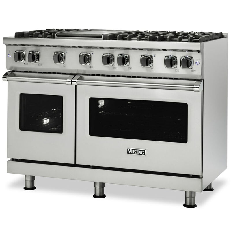 Viking 5 Series 48 in. 6.1 cu. ft. Standard Convection Double Oven Gas Range with 8 Sealed Burners - Stainless Steel, , hires