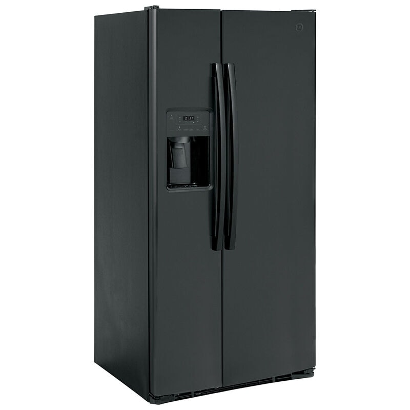 GE 33 in. 23.0 cu. ft. Energy Star Side-by-Side Refrigerator with External Ice & Water Dispenser - Black, Black, hires
