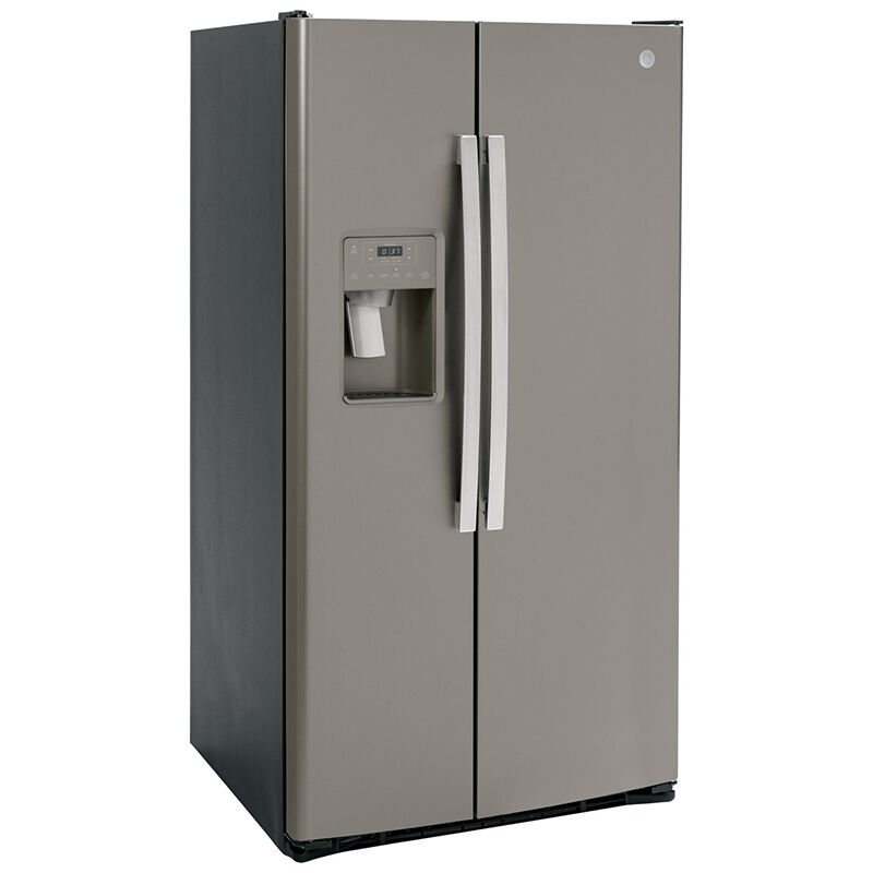 GE 36 in. 25.3 cu. ft. Side-by-Side Refrigerator with External Ice & Water Dispenser - Slate, Slate, hires