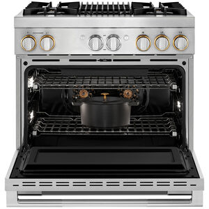 JennAir Rise Series 36 in. 5.1 cu. ft. Smart True European Convection Dual Fuel Range with 4 Sealed Burners & Grill - Stainless Steel, , hires