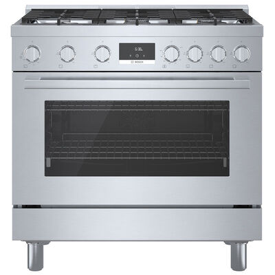 Bosch 800 Series 36 in. 3.5 cu. ft. Convection Oven Freestanding Gas Range with 6 Sealed Burners - Stainless Steel | HGS8655UC