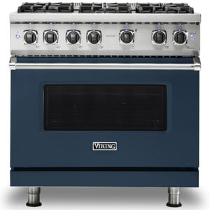 Viking 5 Series 36 in. 5.1 cu. ft. Convection Oven Freestanding Gas Range with 6 Sealed Burners - Slate Blue, , hires