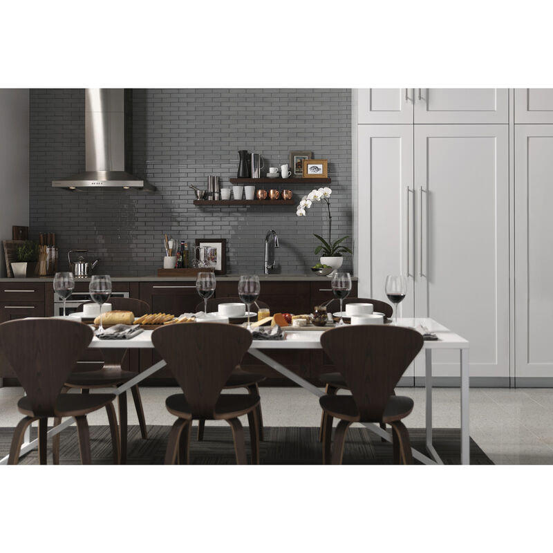 Monogram 30 in. Convertible Chimney Style Range Hood with 420 CFM, 4 Fan Speeds & 2 Halogen Lights - Stainless Steel, , hires