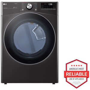 LG 27 in. 7.4 cu. ft. Smart Stackable Round-Door Gas Dryer with Tempered Glass, Built-In Intelligence, Sensor Dry, Turbo Steam, Sanitize & Steam Cycle - Black Steel, Black Steel, hires