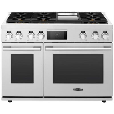 Signature Kitchen Suite 48 in. 7.9 cu. ft. Smart Standard Convection Steam Double Oven Dual Fuel Range with 6 Sealed Burners & Griddle - Stainless Steel | SKSDR480GS
