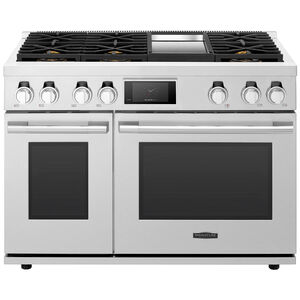 Signature Kitchen Suite 48 in. 7.9 cu. ft. Smart Convection Double Oven Freestanding Dual Fuel Range with 6 Sealed Burners & Griddle - Stainless Steel, , hires