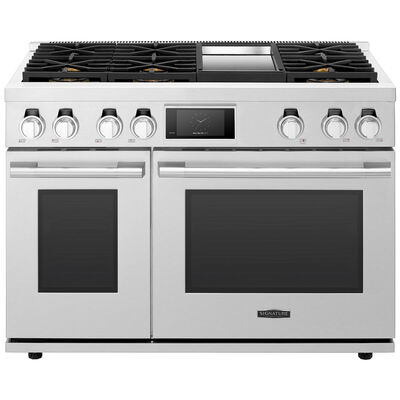 Signature Kitchen Suite 48 in. 7.9 cu. ft. Smart Convection Double Oven Freestanding Dual Fuel Range with 6 Sealed Burners & Griddle - Stainless Steel | SKSDR480GS
