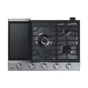 Samsung 30 in. 5-Burner Smart Natural Gas Cooktop with Griddle, Simmer Burner & Power Burner - Black Stainless, Black Stainless, hires