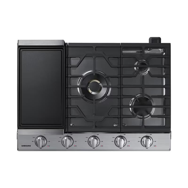 Samsung 30 in. 5-Burner Smart Natural Gas Cooktop with Griddle, Simmer Burner & Power Burner - Black Stainless, Black Stainless, hires