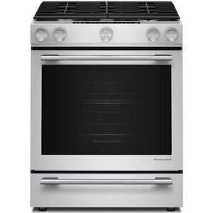 KitchenAid 30 in. 7.1 cu. ft. Air-Fry True European Convection Steam Oven Slide-In Dual Fuel Range with 5 Sealed Burners - Stainless Steel with PrintShield Finish, , hires