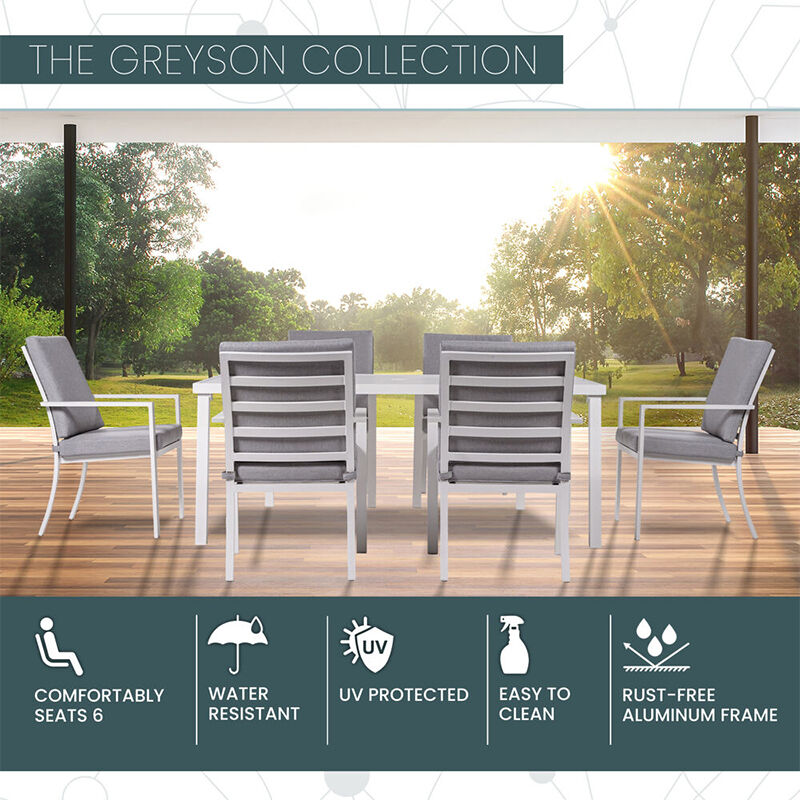 Mod Greyson Collection Dining Set With 6 Padded Chairs and 72-in. x 40-in. Slat-Top Table - Gray/White, , hires