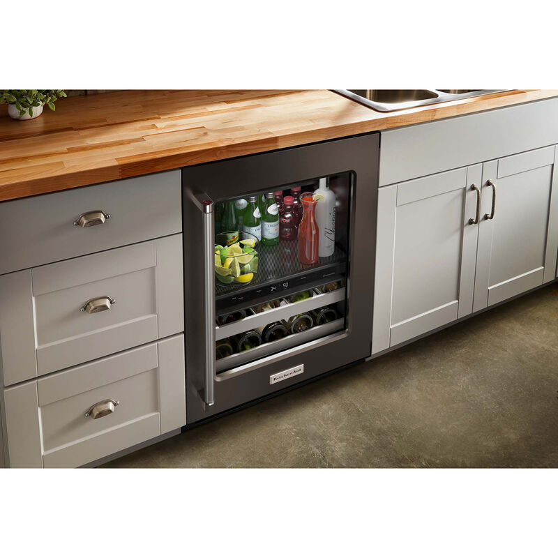 KitchenAid 24 in. Built-In 4.8 cu. ft. Compact Beverage Center with Pull-Out Shelves & Digital Control - Black Stainless Steel, , hires