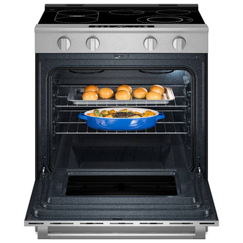 Maytag 30 in. 5.3 cu. ft. Smart Air-Fry Standard Convection Slide-In Electric Range with Radiant Burners, Reversible Grill & Griddle - Fingerprint Resistant Stainless Steel, , hires