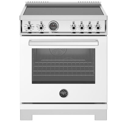 Bertazzoni Professional Series 30 in. 4.6 cu. ft. Air Fry Convection Oven Freestanding Electric Range with 4 Induction Zones - White | PR304IFEPBIT