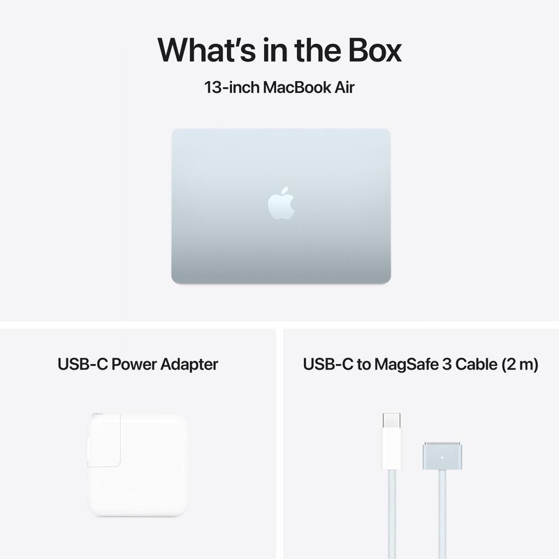 Apple MacBook Air (2025) 13.6 in. Notebook with Apple Intelligence, Apple M4 10-Core CPU, 10-Core GPU, 16 GB RAM, 512 GB SSD, up to 18 Hrs. of Battery Life & Mac OS - Sky Blue, Sky Blue, hires