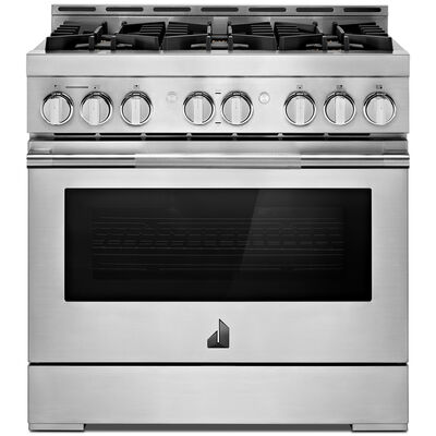 JennAir Rise Series 36 in. 5.1 cu. ft. Smart Convection Oven Freestanding Gas Range with 6 Sealed Burners - Stainless Steel | JGRP436HL