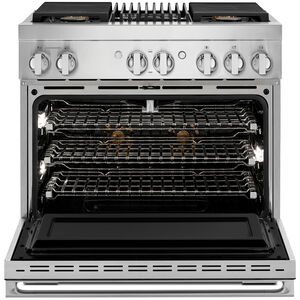 JennAir Noir Series 36 in. 5.1 cu. ft. Smart True European Convection Dual Fuel Range with 4 Sealed Burners & Grill - Stainless Steel, , hires