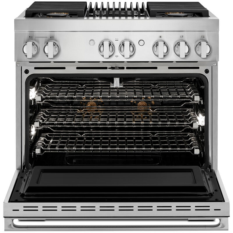 JennAir Noir Series 36 in. 5.1 cu. ft. Smart True European Convection Dual Fuel Range with 4 Sealed Burners & Grill - Stainless Steel, , hires