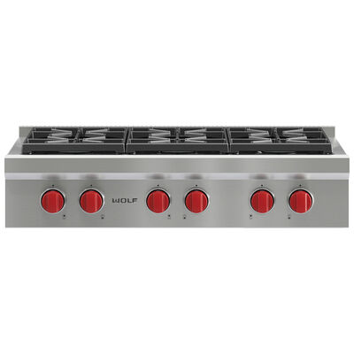 Wolf 36 in. Natural Gas Cooktop with 6 Sealed Burners - Stainless Steel | SRT366