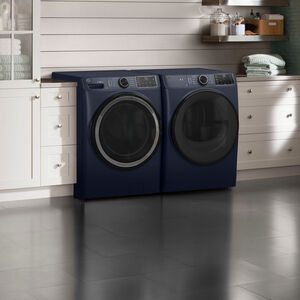 GE 28 in. 7.8 cu. ft. Smart Stackable Gas Dryer with Sanitize Cycle & Sensor Dry - Sapphire Blue, Sapphire Blue, hires