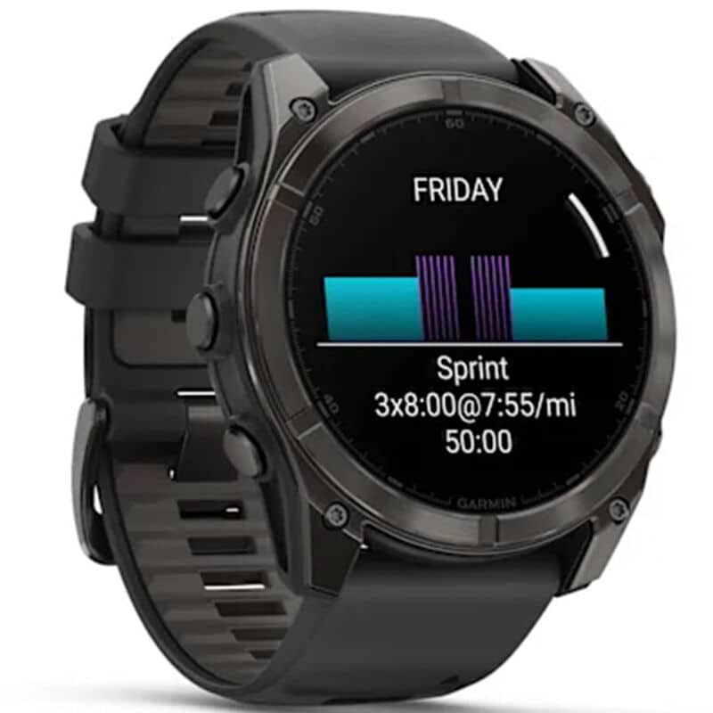 Garmin f nix 8 51 mm, AMOLED Smart Watch - Sapphire, Carbon Gray DLC Titanium with Black/Pebble Gray Silicone Band, , hires