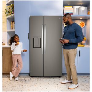 GE 36 in. 23.6 cu. ft. Counter Depth Side-by-Side Refrigerator with Ice & Water Dispenser - Slate, Slate, hires