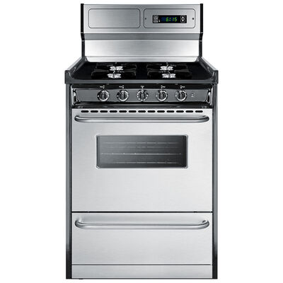 Summit 24 in. 2.9 cu. ft. Oven Freestanding Gas Range with 4 Open Burners - Stainless Steel | TNM6307BKW