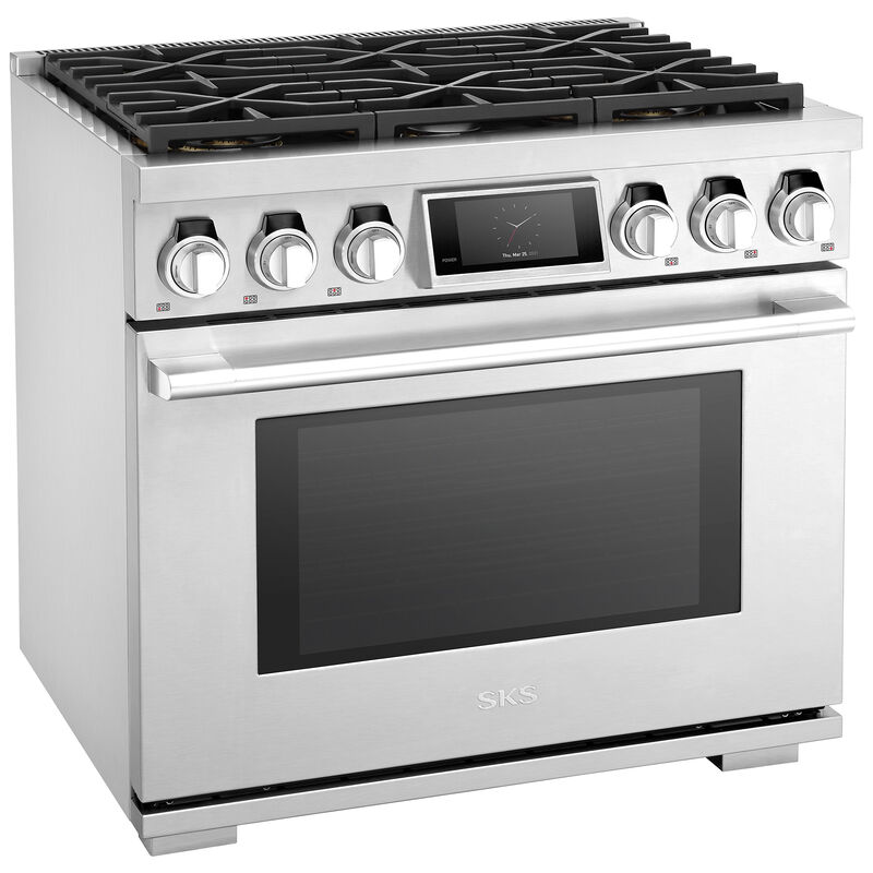 SKS 36 in. 6.3 cu. ft. Smart Standard Convection Gas Range with 6 Sealed Burners - Stainless Steel, , hires