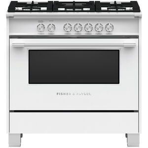 Fisher & Paykel Series 9 Classic 36 in. 4.9 cu. ft. Convection Oven Freestanding Gas Range with 5 Sealed Burners - White, , hires