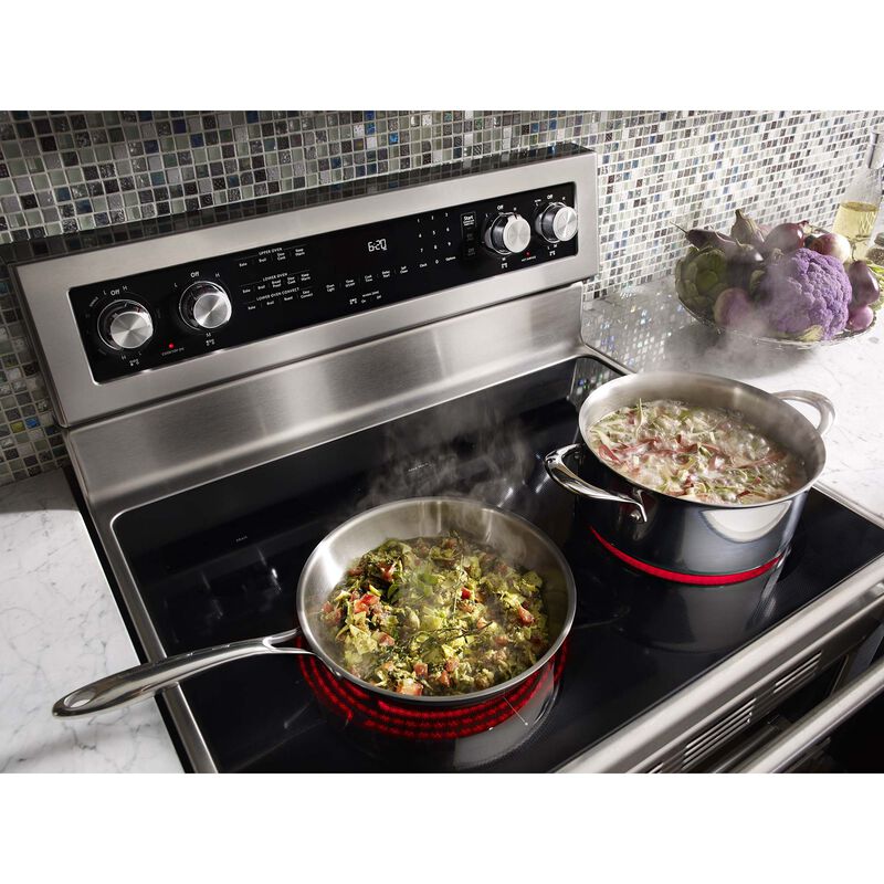 KitchenAid 30 in. 6.7 cu. ft. True European Convection Double Oven Electric Range with Radiant Burners - Stainless Steel, Stainless Steel, hires