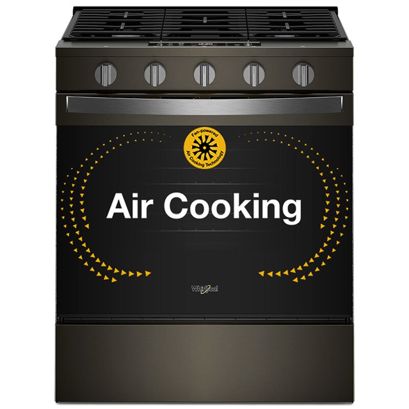 Whirlpool 30 in. 5.0 cu. ft. Smart Air-Fry Standard Convection Slide-In Gas Range with 5 Sealed Burners - Black Stainless, , hires
