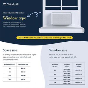 Windmill WhisperTech 8,000 BTU 115V Smart Energy Star Window Air Conditioner with Inverter, 3 Fan Speeds, Sleep Mode & Remote Control - White, , hires