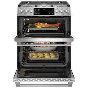 Cafe 30 in. 6.7 cu. ft. Smart Air Fry True European Convection Double Oven Slide-In Gas Range with 6 Sealed Burners & Griddle - Stainless Steel, Stainless Steel, hires